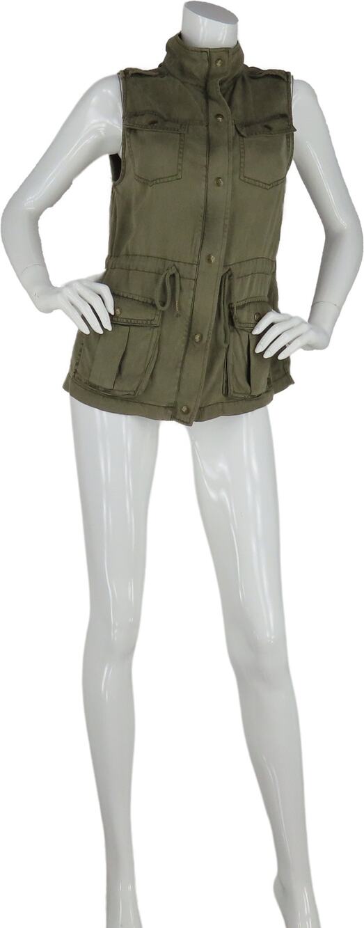 Max Jeans Vetiver Olive Green Military Style Utility Cargo Jacket Vest S NWT $99